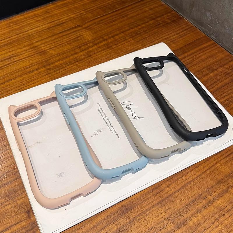 Розкішний милий прозорий чохол для телефону з вушками кота для iPhone 11 12 13 14 15 16 Pro Max Plus Прозорий ударостійкий акриловий бампер Задня кришка