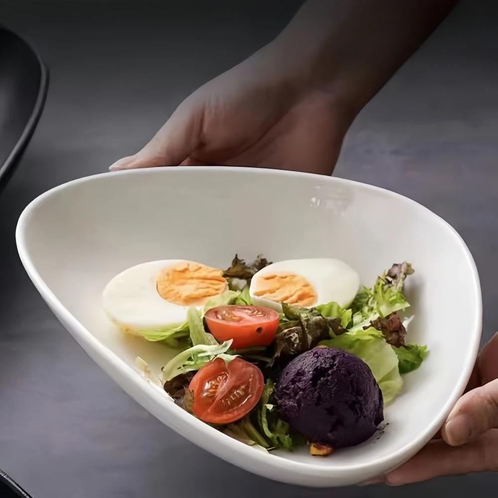 Japanese Ceramic Salad Bowl, Triangular Innovative Microwave Safe Tableware, Creative Fruit Salad Bowl, Restaurant Salad Bowl