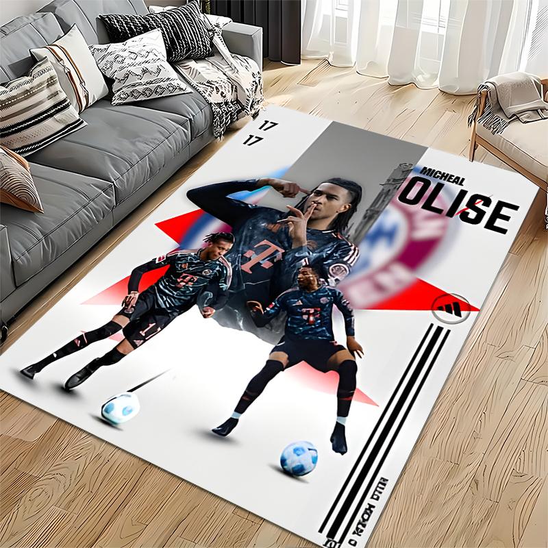 Sports Area Rug, Michael Olise Bayern 17 Black Red Poster, Fan Cave Decor, Non-Slip Mat