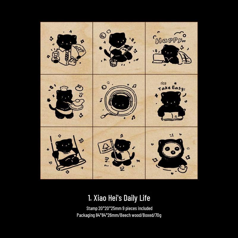 Cat Life Diary Wooden Stamp Set: Cute Cat Designs for DIY Journals and Art Projects