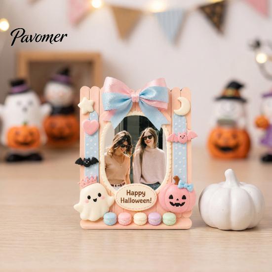 Wood Decorative Frame Halloween Photo Refrigerator Magnet, Ghost Pumpkin Magnetic Picture Holder, Wooden for Holiday Party Kitchen Cartoon Holders