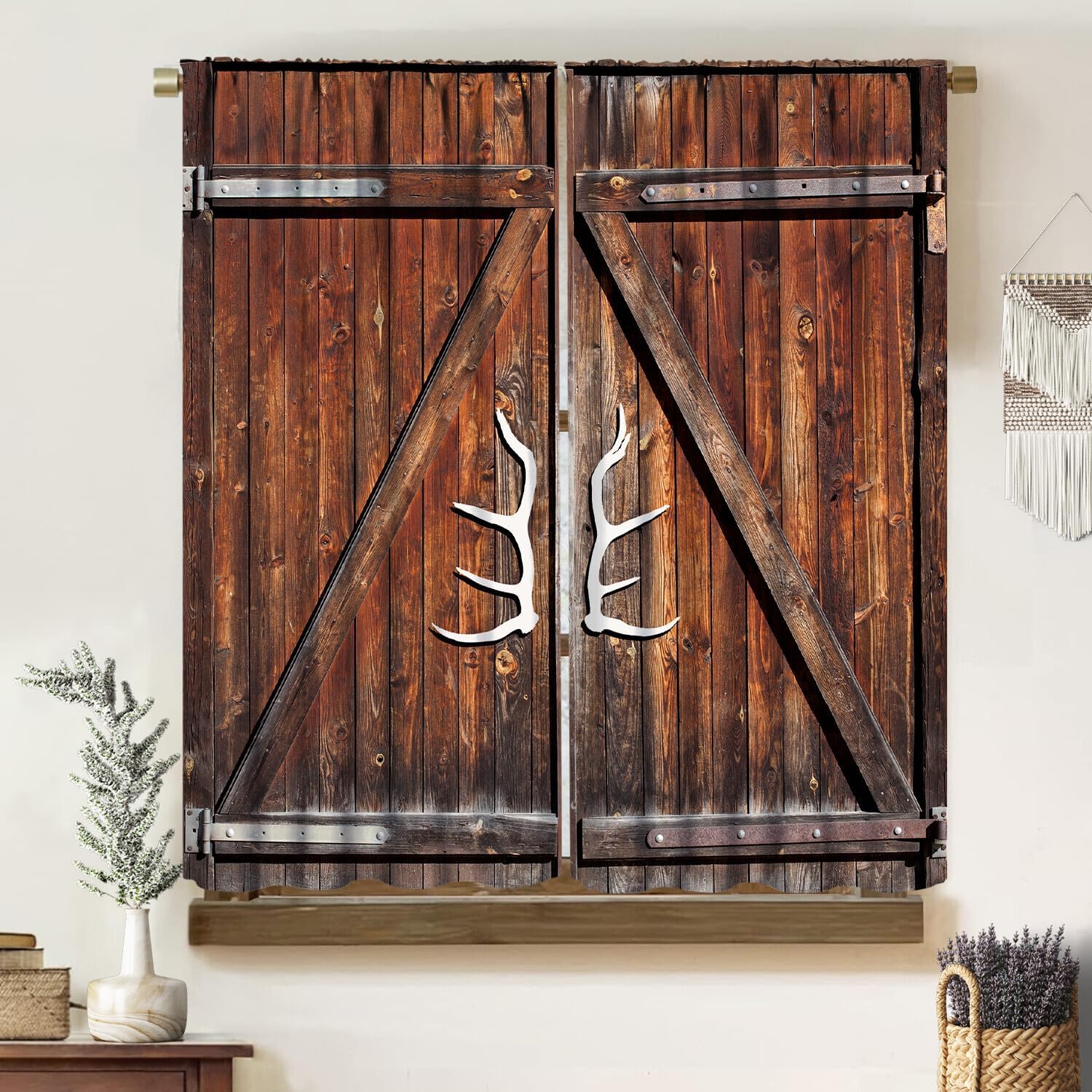 

Wooden Blackout Curtains Brown Farmhouse Vintage Boardwalk Door Rustic Cabin Print Blackout Rod Pocket Window Treatments Drapes 100*130 Grommet Top 1pcs