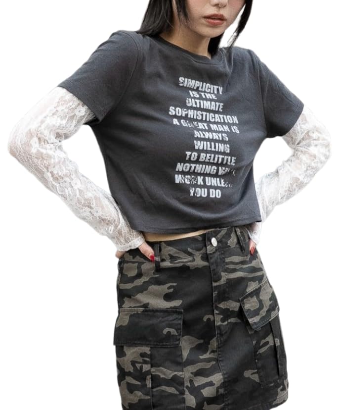 

WEGO Graphic Docking Long Sleeve Korean Size Pattern 2 T-Shirt, Top, Autumn/Winter Clothing, Streetwear, Style, Women s, F,