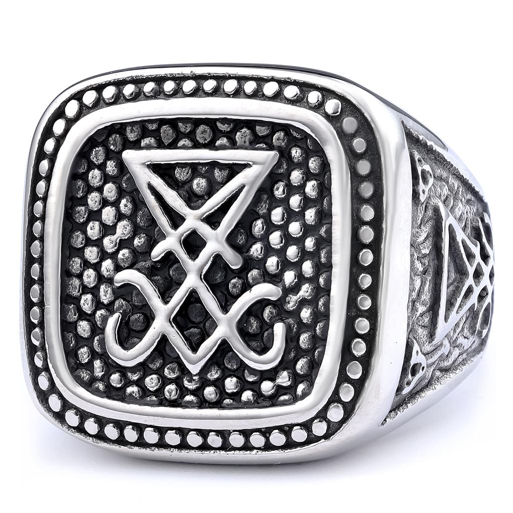 Personalized Dark Series Logo Ring Stainless Steel Satan Pitting Steel Color Gold