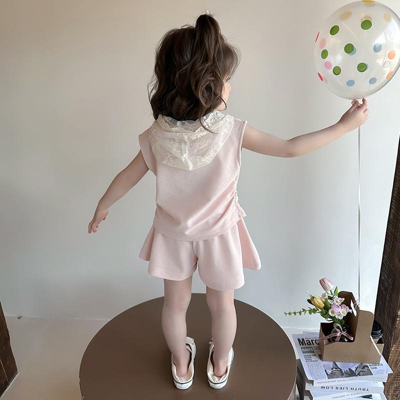 Mädchen Sommer Weste Set Kinder Spitze Ärmellos Zweiteiler Baby Sommerkleidung Trendig