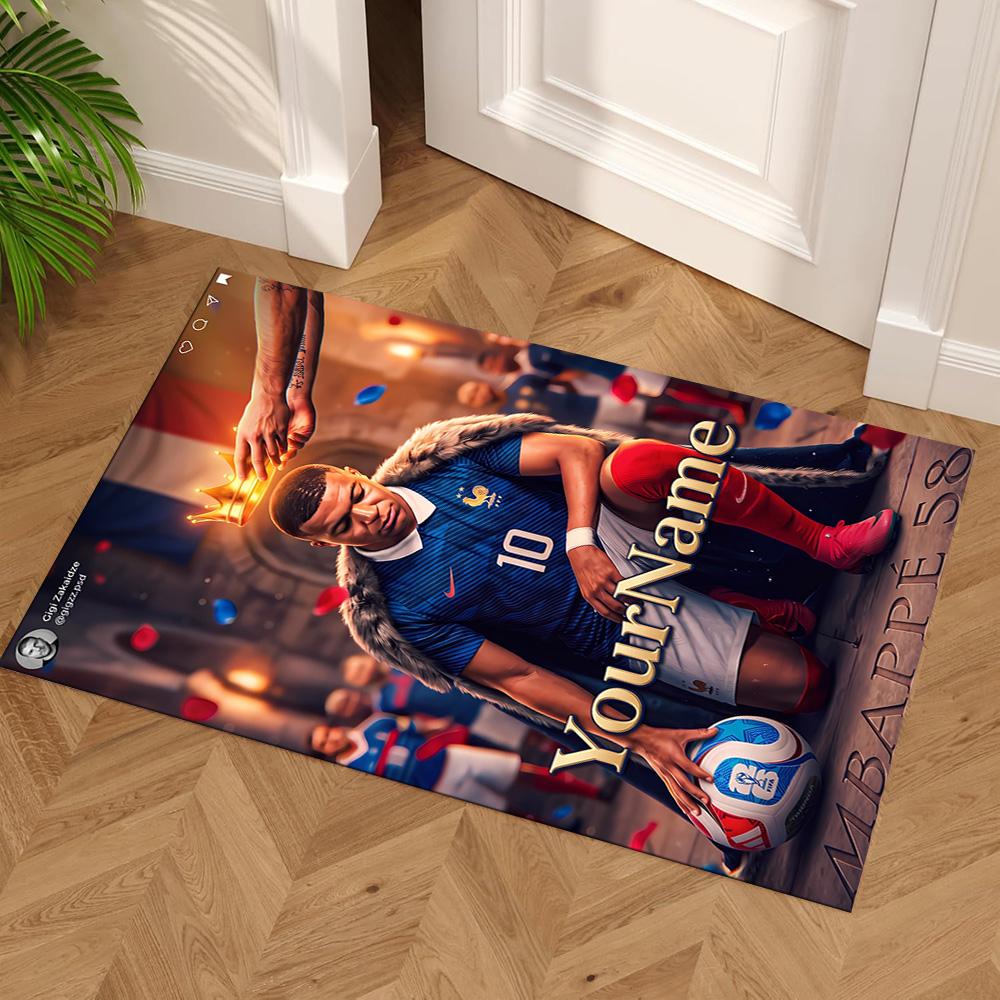 Mbappe Personalized Name Carpet Design for Decorate Room Outdoor Hallway Balcony Anti-slip Rug Anime Office Decor