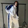 2026 Cross-border Glossy Satin Sports Suit for Women, Stand-up Collar, Zipper, Color Matching, Shoulder Sleeves, Jacket, Wide Side Rows