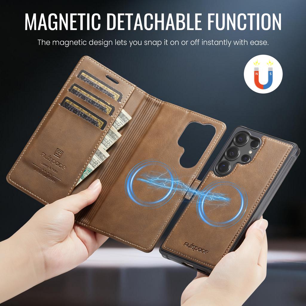 AUTSPACE A05 For Samsung Galaxy S24 Ultra Case Wallet Stand Detachable Leather Magnetic Phone Cover