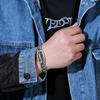 Sterling Silver Turquoise Dzi Bracelet with Six-Character Mantra