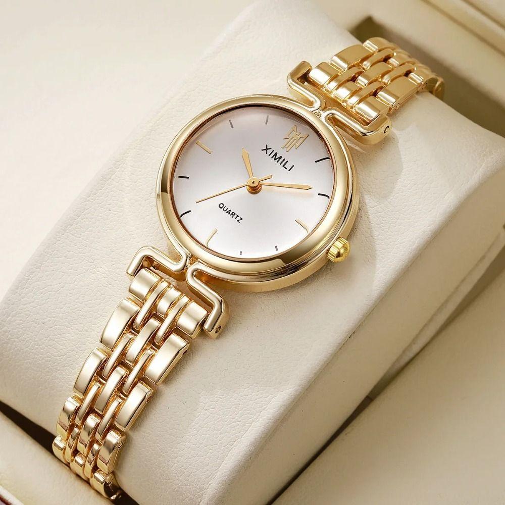 Round Dial Shape Women Wrist Watch Alloy Steel Band Watch Minimalist Round Dial Watch Daily