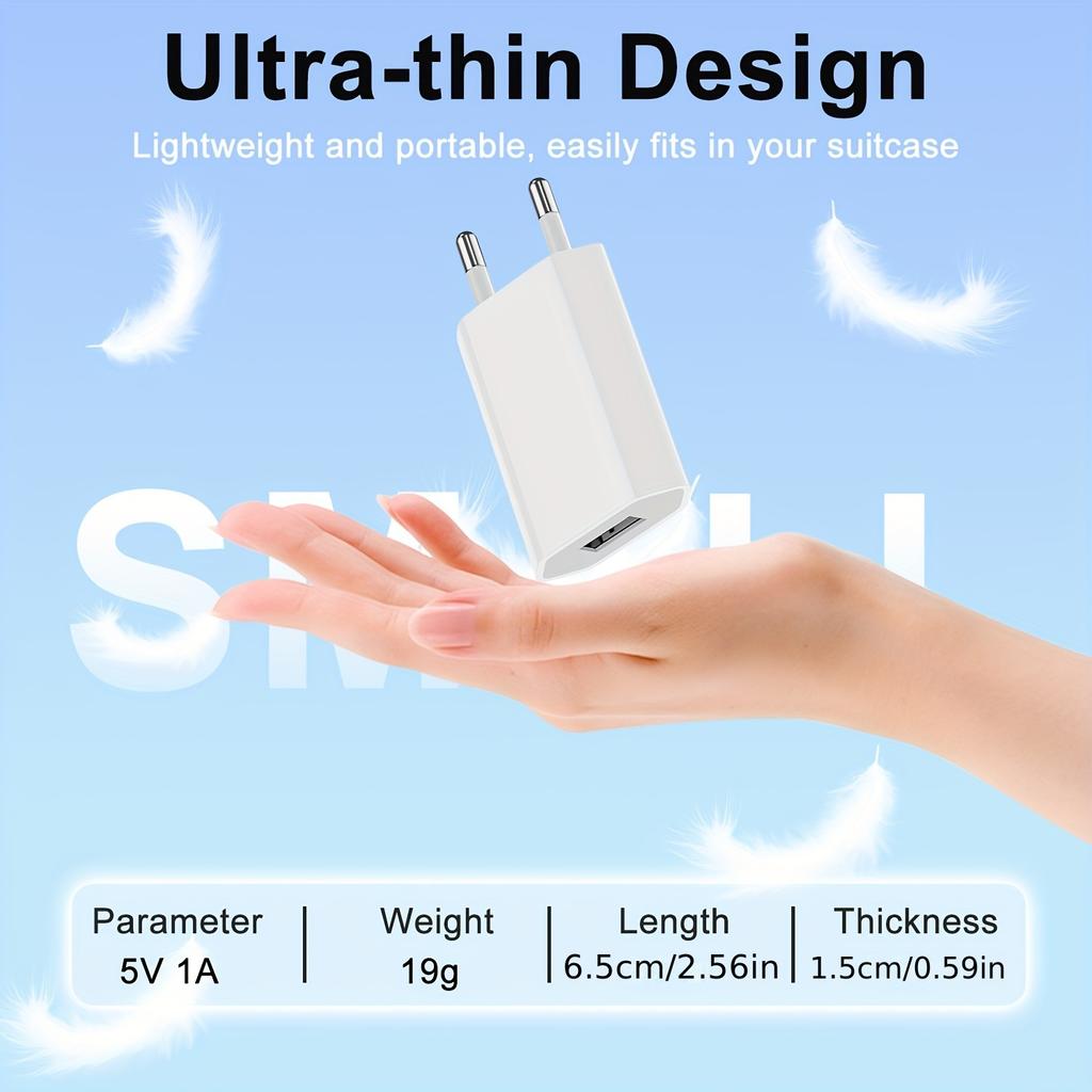 1/2/5pcs 5V 1A USB Charger Travel Wall Charging Head Mobile Phone Adapter With USB A To Type C USB Charging Cable Portable