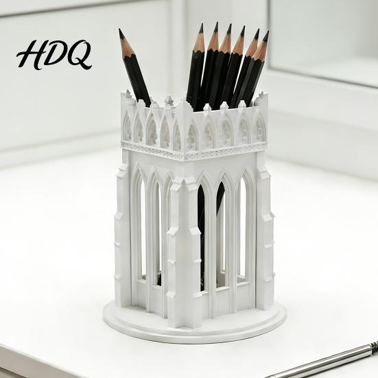 Minimalistische Zwarte Penhouder Gotische Houder Kathedraalstijl Make-upkwast 3D Geprint