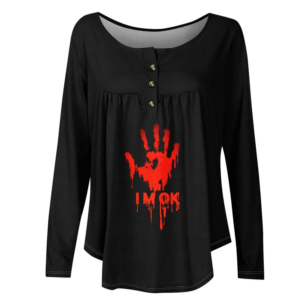 Dam Tunika Långärmad Lös Toppar Casual Oversized Toppar Plisserad Tunika Knäppning Casual Dam Tryckta Toppar