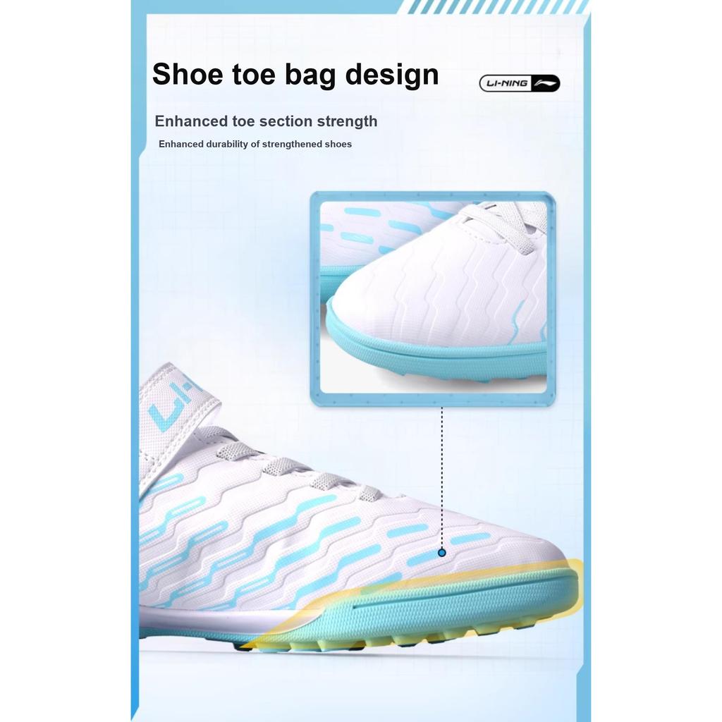Li Ning Comfortable Casual Non-Slip Shock Absorbing Low-Top Kids Soccer Shoes Kids Soccer Shoes Blue White YKGU010-1
