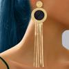 Personality Fashion Exaggerated Fringed Earrings Black Gold Color Scheme Disc Classic Temperament Elegant and Advanced