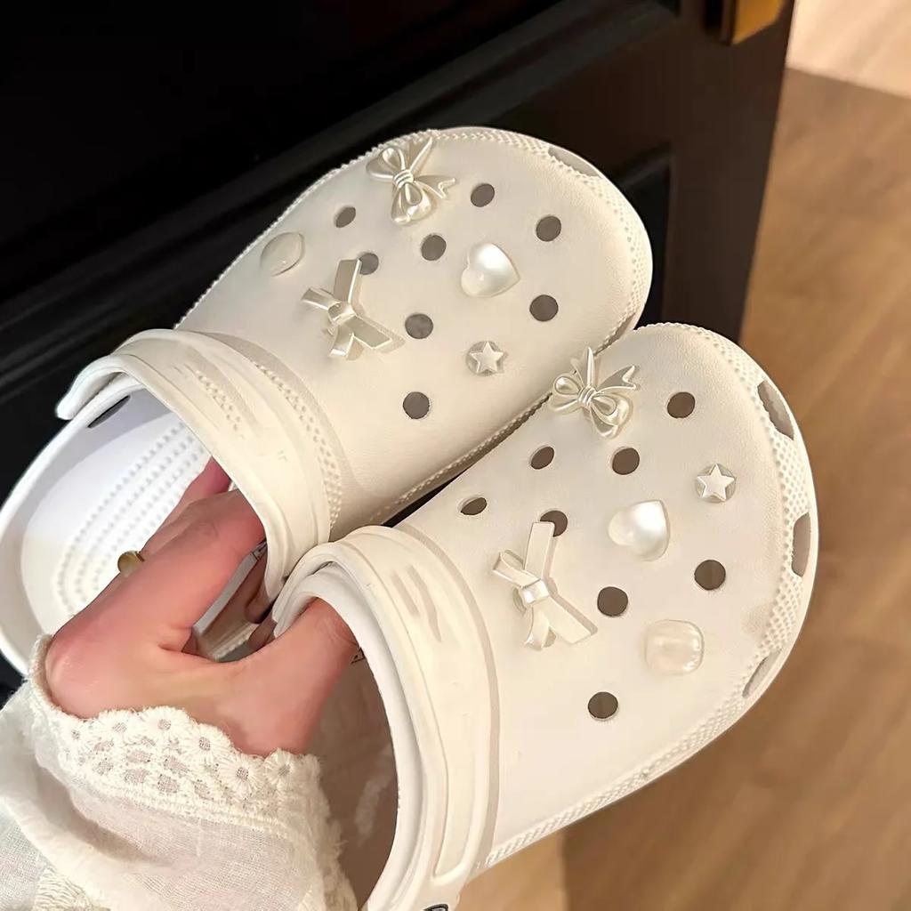 Silver Metal Clogs Decorations Summer 2026 New Design White Bowknot Women Shoes Charms Set DIY Flower Crystal Shoes Accessories