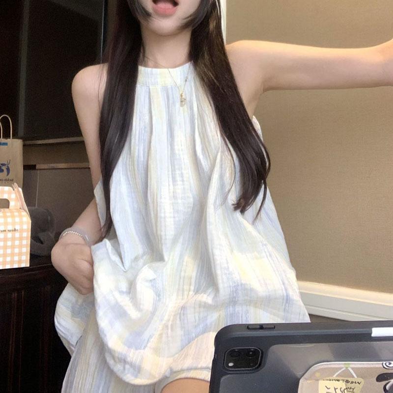 Tie Dye Sleepwear Women Pajama Sets Style Pijama Shorts Sets 2 Pieces Sleeveless Night Wears O-neck Home Suit New