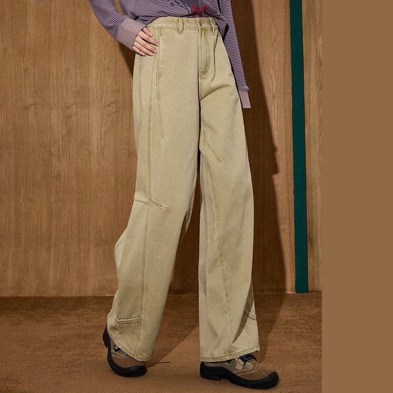 Coolhut Autumn and Winter New High-Waisted Versatile Straight-Leg Jeans Retro Style Women's Slimming Wide-Leg Floor-Length Pants
