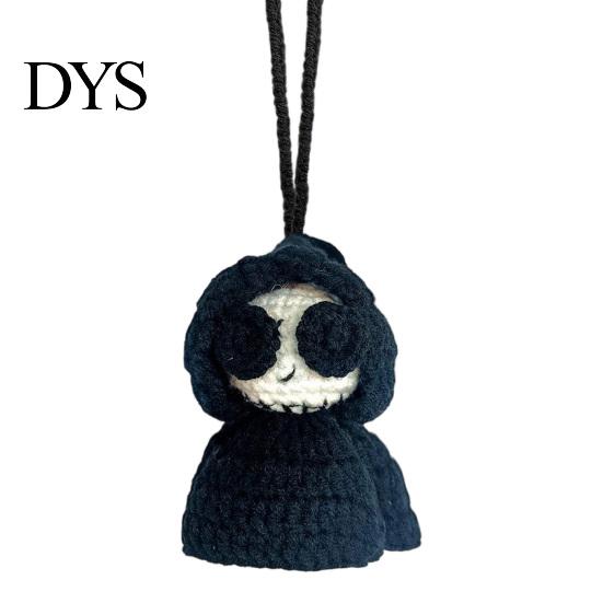 Spooky Interior Car Decoration Rearview Mirror Crochet Hanging Decoration, Knitting Grim Reaper Ghost Moon Star Snowman Ornament, Halloween