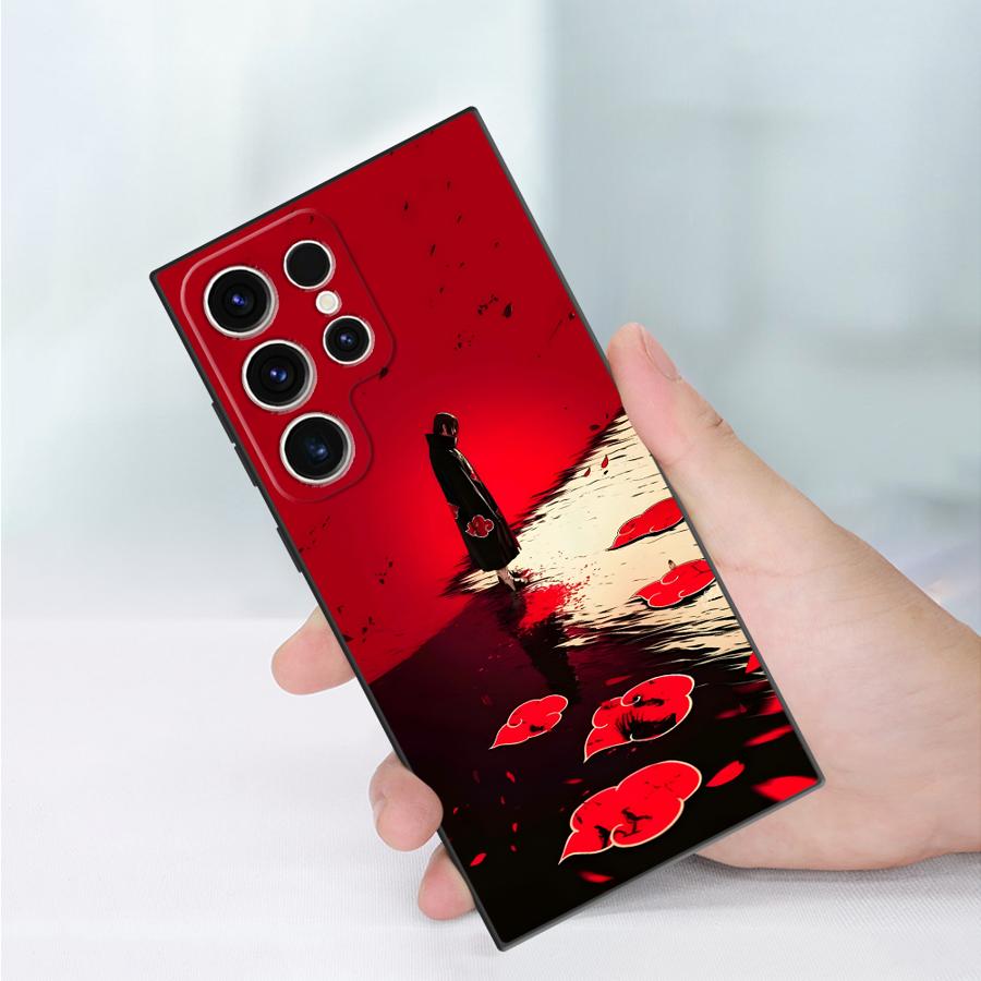 Black Soft Phone Cover Case for Samsung Galaxy S23 Ultra S24 Plus S25 Edge S21 FE S20 Handsome Red Uchiha Itachi