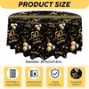 Oudain 3 Pack 50th/70th/80th Round Birthday Tablecloth Black and Gold Happy Birthday Party Decorations 84 inch Disposable Plastic Table Cover