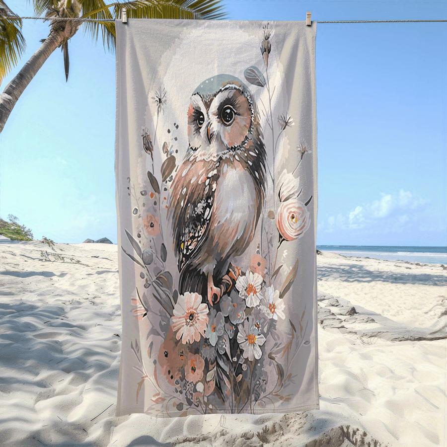 

Owl Beach Towel, Floral Animal Art, Soft Microfiber, Quick Dry, Sand Free, Perfect for Summer Travel & Pool Parties W40*H60(CM)