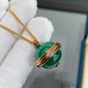 Musla Design Elegant Holiday Gift Natural Malachite Ball Pendant Long Necklace Jewelry for Women Fashion Sweater Chain Accessory