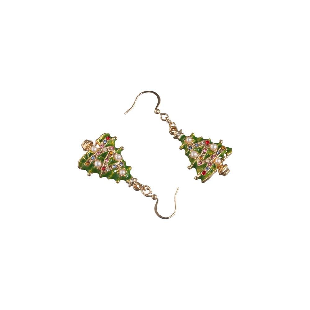 Gold Christmas Tree Earrings Silver Christmas Earrings Trendy Rhinestone Dangle Earrings  Girl