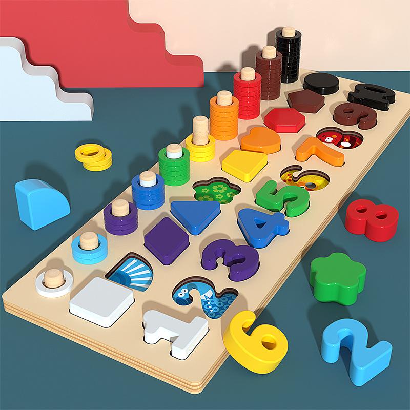 Montessori Counting Stacking and Mathematical Sorting Game Digital Block Puzzle Cognitive Educational Toy Gift for Toddlers