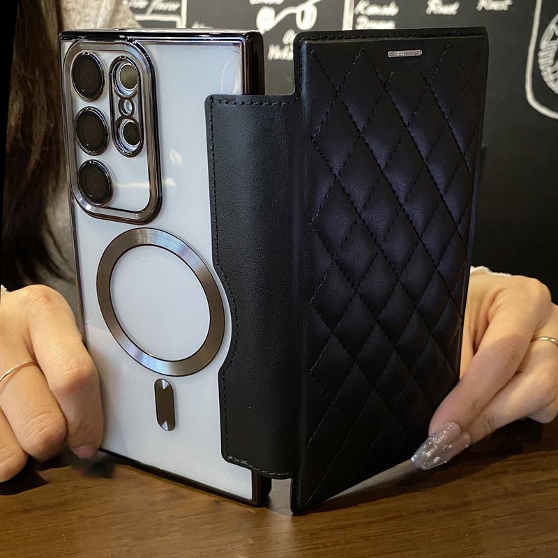 Flip Cover Plating Magnetic Clear Case For Samsung S25 S24 Ultra S23 FE S22 Plus A55 A35 A15 A05S Slot Card Wallet Leather Cases