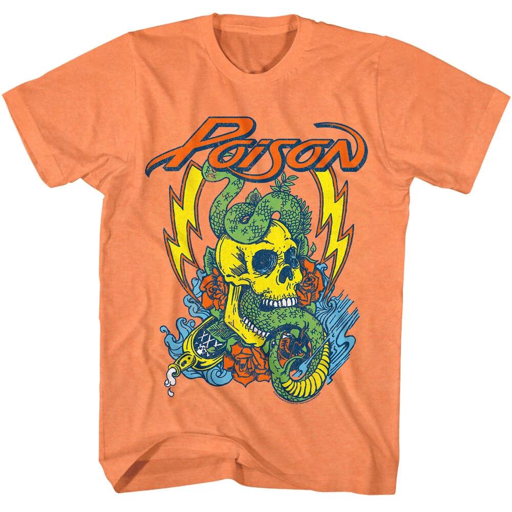 Poison Neon Skull Snake Lightning Roses Collage Men s T Shirt 80 s Band Merch 2XL