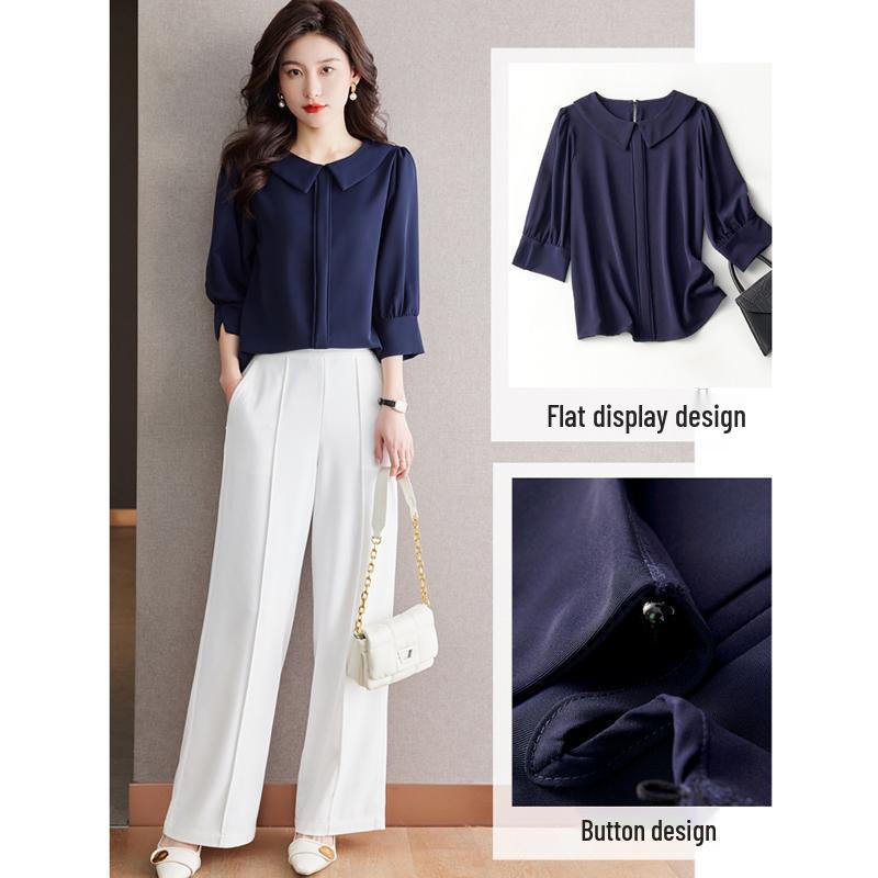 2025 Women's Drapey Chiffon Pullover Blouse - Round Neck, Comfy and Lightweight Top