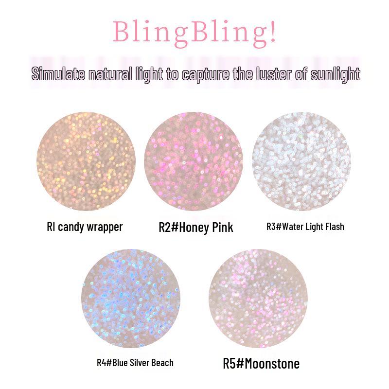 Xixi Silver Moon Highlighter Powder: Pearlescent Iridescent Korean-Style Eyeshadow & Contour Illuminating Powder