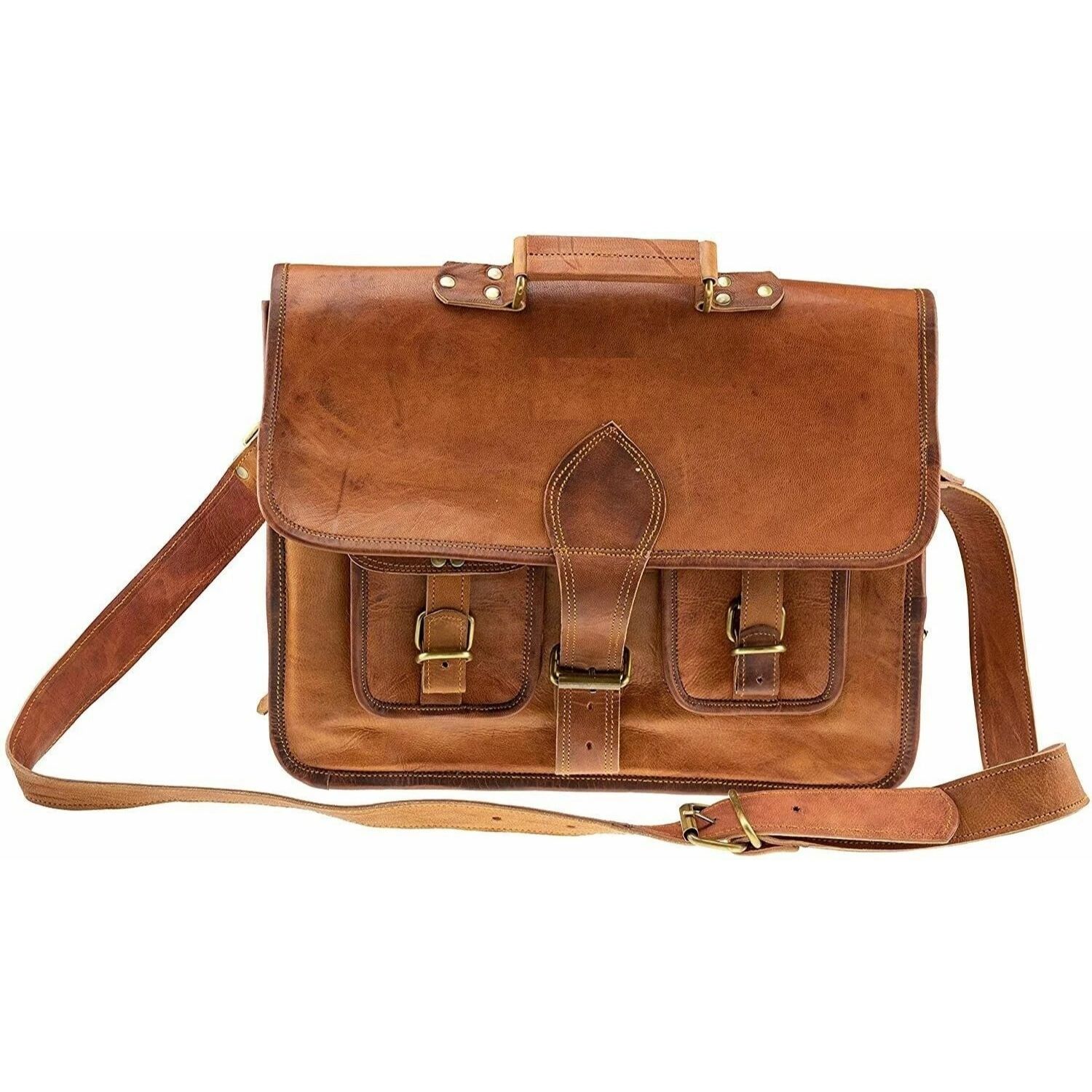 

Кожаная сумка-саквояж через плечо для ноутбука, сумка-мессенджер, портфель, мужская винтажная Aircabin 13 x 10 x 4 in