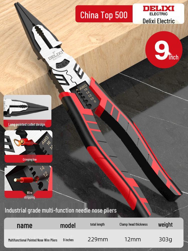 Delixi Electric Multi-functional Needle-Nose Pliers - Steel Wire Angled Pliers for Electricians and Household Use