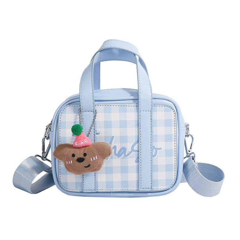 Splicing Colorful Doll Pendant Kids Pu Handbag Cartoon Casual Shoulder Bag