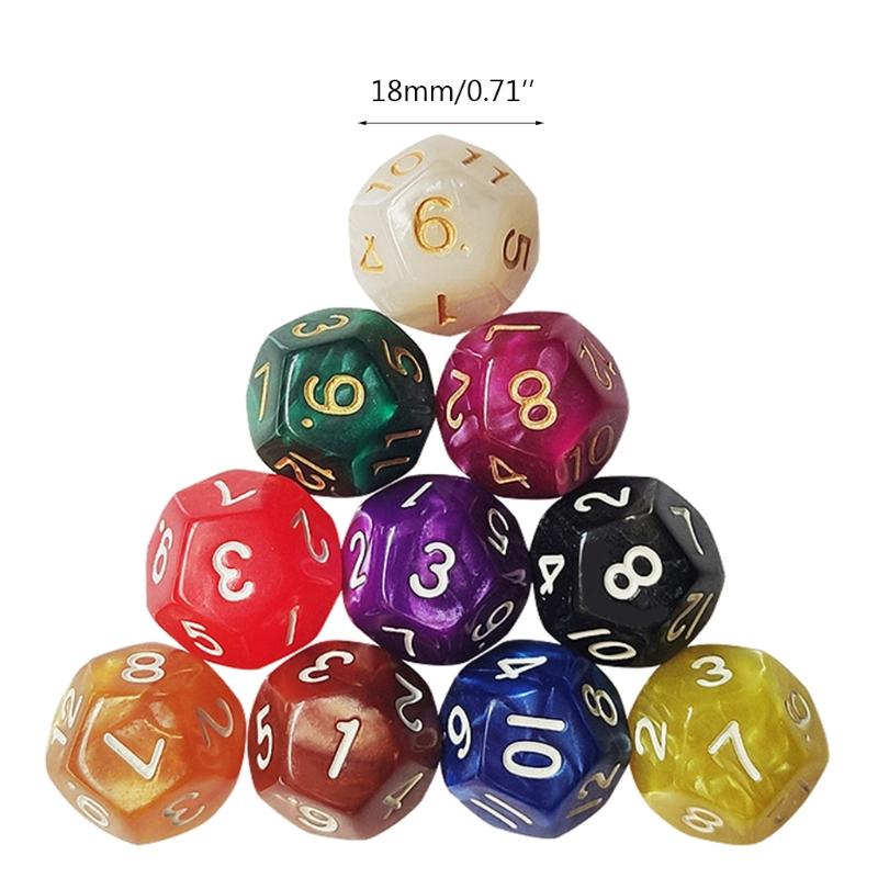 18mm 10Pcs Digital Number Cubes For Kid Toys/Games Polyhedral Dice 12 Sided Dice