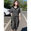 Striped Casual Suit Women's Summer Hooded Short-sleeved Top with Loose Seven-inch Pants Set of Two Pieces