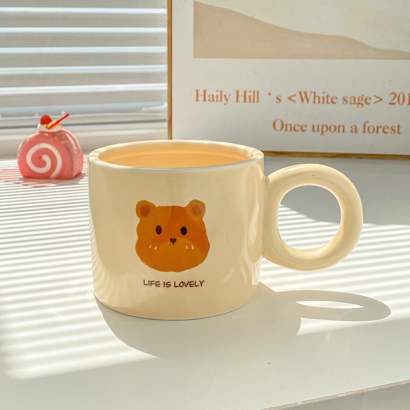 Cute milk fufu bear cup with spoon niche design couple ceramic mug appearance value home breakfast coffee cup