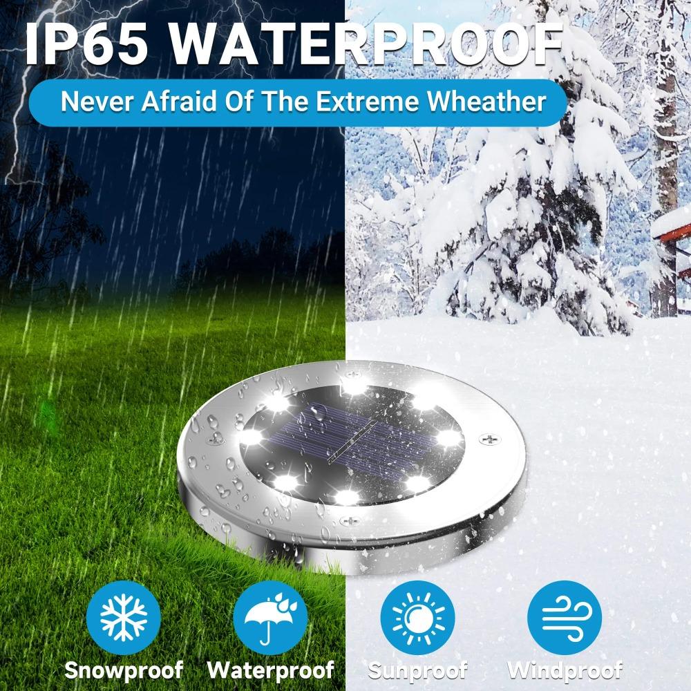 4-piece outdoor solar ground lights, 8 LED solar ground lamps, waterproof, suitable for patios and gardens (white light)