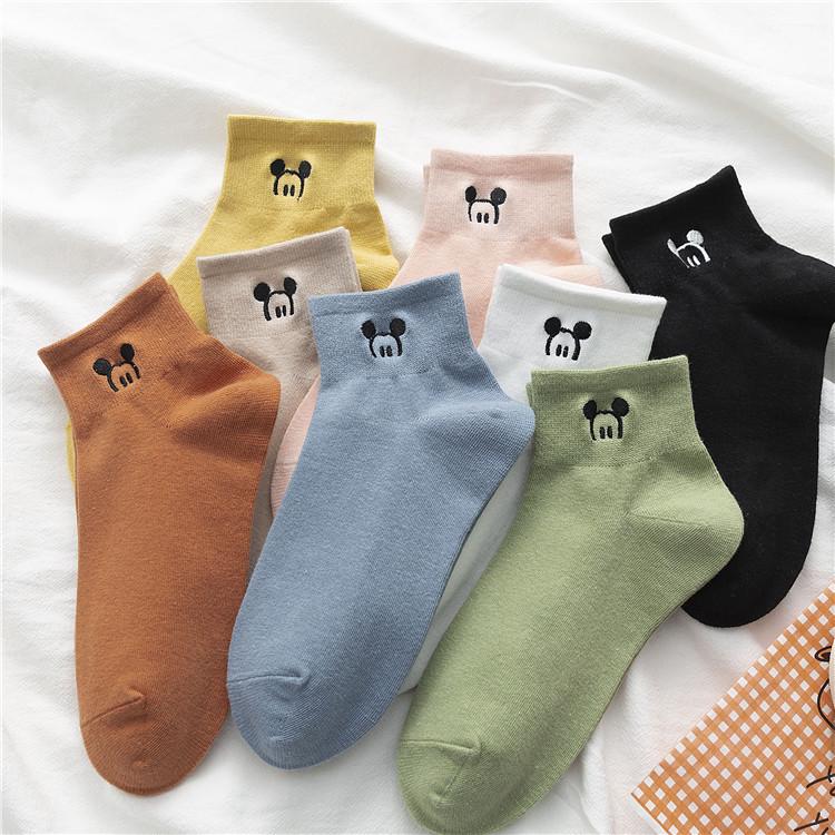 Trendy Mid-Calf Cotton Socks with Cartoon Embroidery for Girls - Cozy Autumn Winter Wear