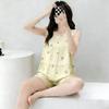 Women's Vest Shorts Pajamas, New Artificial Cotton Silk Round Neck Printed Home Thin Pajamas Two-piece Clearance Model