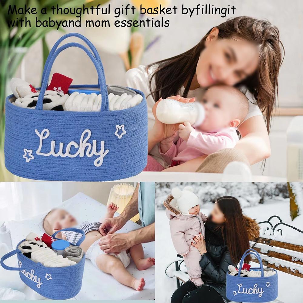 Cotton Rope Woven Storage Basket With Handles For Baby Care And Home Organization