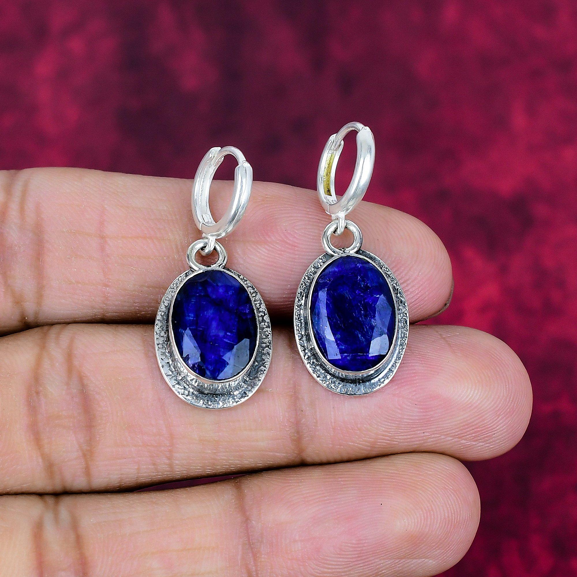 

Серьги с синим сапфиром, серьги с драгоценными камнями ручной работы, серьги из цельного серебра 925 пробы, антикварные ювелирные изделия, для подарка на помолвку 138 Inches синий