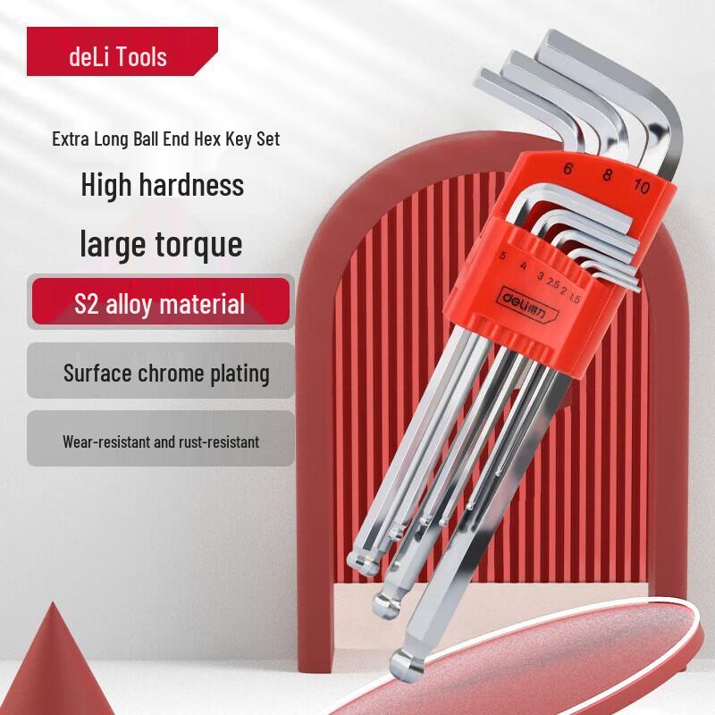 Deli S2 Alloy Steel Hex Ball-End Screwdriver & Torque Wrench Set (9-Piece) CN plug (adapter included)