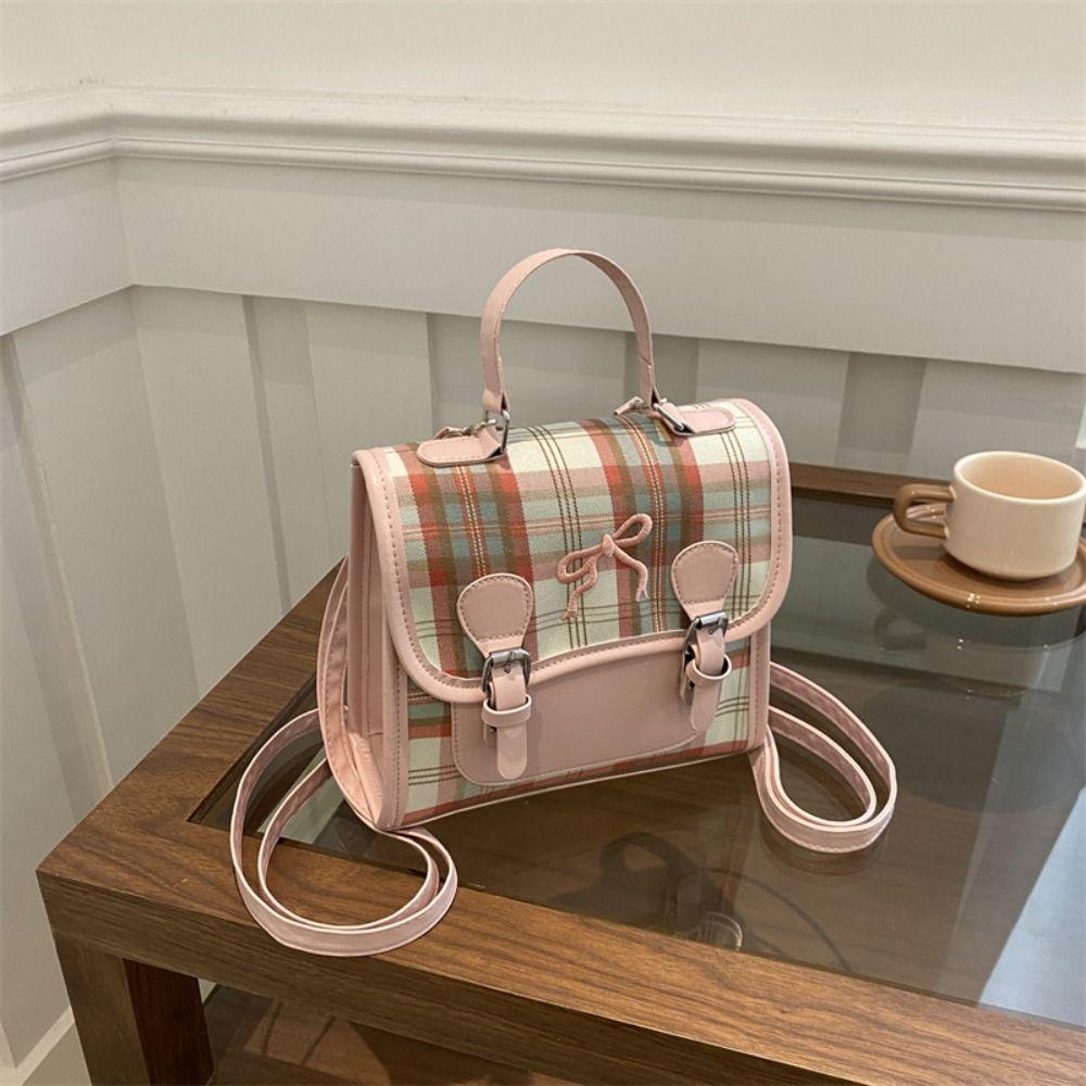 Plaid College Style Backpack Handbag Teens School Bag Cute Women Crossbody Bag  Students