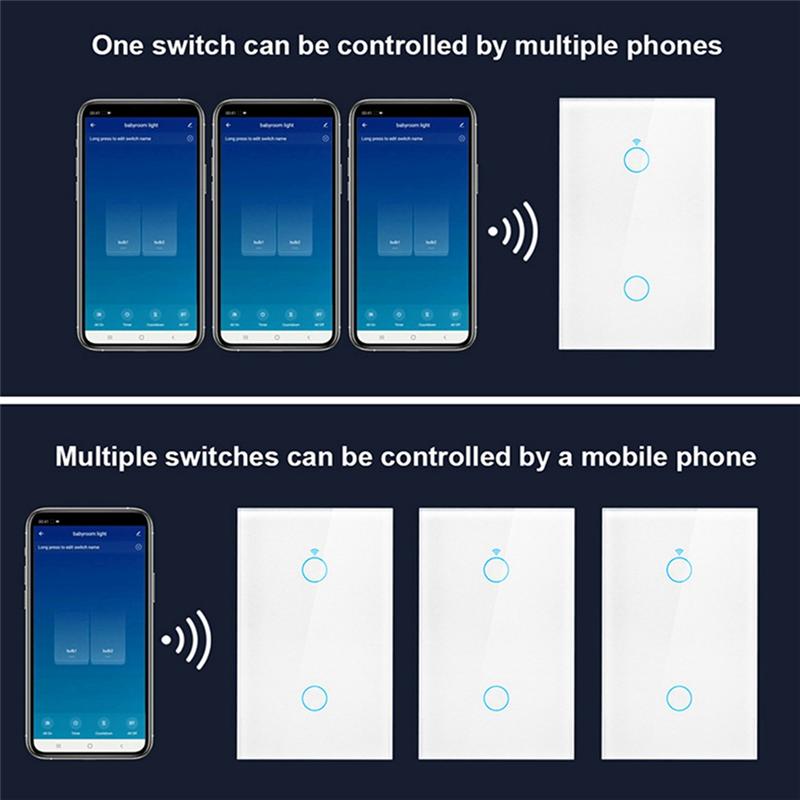 AEE4-Tuya US Plug Wifi Smart Wall Switch No Neutral Wire Touch Sensor LED Light Switches Smart Home Alexa Google