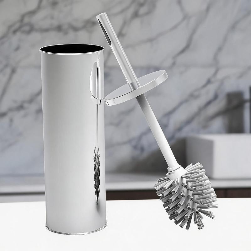 Freestanding Toilet Brush and Holder Set, Metal Bathroom Cleaning Brush with In-Holder Storage by the Toilet Area