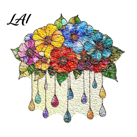 Transparent Acrylic Window Art Moon-Shaped Wreath Hanging Ornament Butterfly Angel Floral Stained Glass Style Mosaic Daily Home Furnishings