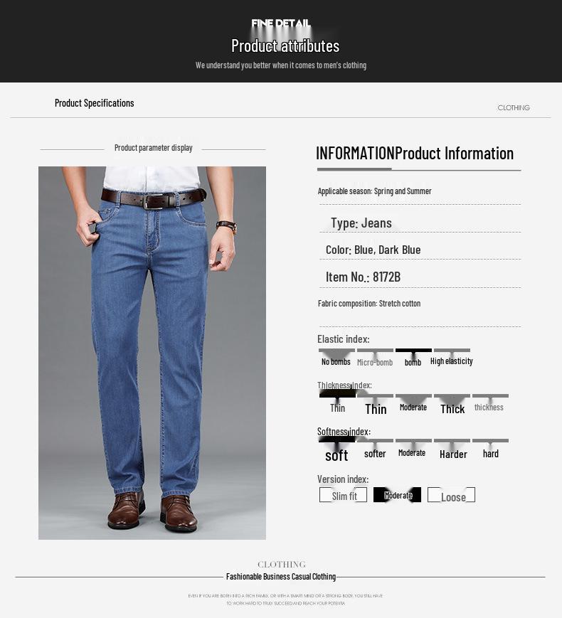 Herren Stretch Sommer Gerade Locker Geschnittene Jeans für Business Casual